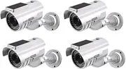 XYWHPGV Fake Security Camera Solar Powered Dummy CCTV Surveillance System with Blinking Red LED Warning Light, Sticker for Home Outdoor Indoor Silver 4pcs(ce226 d7c3f 880ba db940 173da b25a5