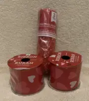 3 Pc Lot Greenbrier Valentine's Day Red White Pink Ribbon & Decorative Mesh-NEW