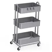 Heavy Duty 3-Tier Metal Utility Rolling Cart, Silver