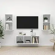 3 Piece TV Cabinet Set High Gloss White Engineered Wood Entertainment Centres