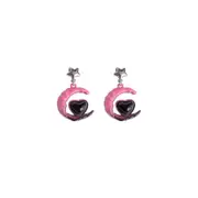 Elegant Pink Black Gradient Love Earrings Niche Design High-End Fashion Jewelry