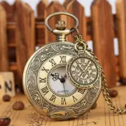 Antique Hollow Roman Number Cover Quartz Pocket Watch for Men Pendant Compass