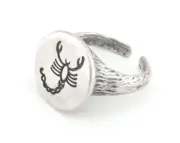 Scorpion horoscope zodiac Bark Textured Adjustable Ring Silver plated brass 4858