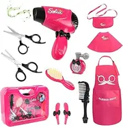 Hapgo Girls Beauty Salon Set Pretend Play Stylist Hair Cutting Kit Hairdresser Toys with Hair Dryer, Scissors, Barber Apron and Styling Accessories