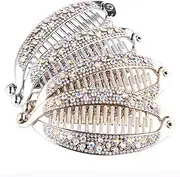4Pcs Elegant Shining Rhinestone Crystal Banana Clip Hair Clincher Rounded Edges Hair Comb Fish Shape Grips Clamp Headwear for Women