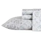 Laura Ashley Sheet Set Breathable Cotton Floral White Surface Gray Queen (4Pc)