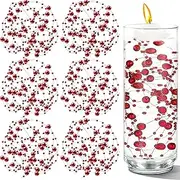 [Cusmation] 50 PCS Artificial Floating Beads for Centerpieces Vases, Red 8+3mm String Beads for Wedding Party Faux Pearl String for Decorating, String Pearls for Crafts Vase Filler