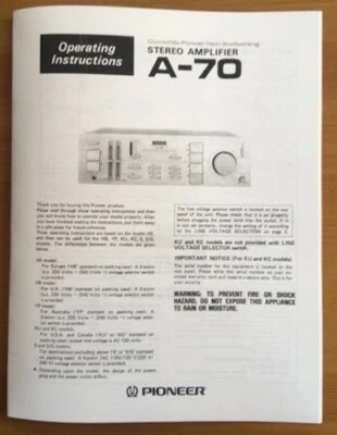 Pioneer A-70 Stereo Amplifier Owner’s Manual Operating Instructions