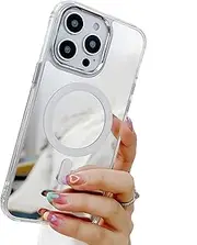 Mirror Case for iPhone 13 Pro Max [Compatible with MagSafe] Cute Glass Glossy Mirror Back Case for Women Girls Makeup Magnetic Cover with Clear Soft TPU Bumper Slim Frame for iPhone 13 Pro Max 6.7"