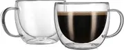 CnGlass Double Walled Glass Cappuccino Mugs 8.1oz,Clear Insulated Glass Coffee Cups with Handle for Espresso,Latte,Cappuccino,Tea,Set of 2