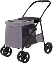 Pet Stroller Dog Stroller Cat Stroller Foldable Pet Stroller with 4 Wheels Portable Dog Stroller Cat Stroller for Medium Large Dogs Cats Dog Pram Dog Cat(Color:Gray)