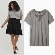 NWT Torrid Tee Womens Sz 6X Gray Classic Fit Cotton Modal Crochet Neck