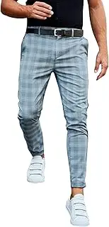 [Generic] Men's Plaid Dress Pants Casual Fashion Straight Leg Suit Pants Lightweight Slim Fit Business Work Pants with Pockets