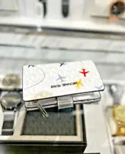 Michael Kors Jet Set Travel Leather Airplane Print Bifold Zip Wallet Optic White