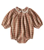 [Rylee + Cru] Rylee + Cru Baby plaid linen-blend bodysuit M 12-18 burgundy