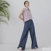 在飛比找momo購物網優惠-【MO-BO】好穿搭開衩丹寧寬褲