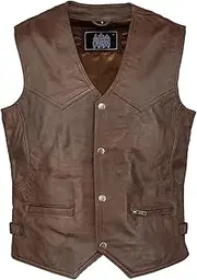 URBAN 5884 Men's Billie Style Motorcycle Comfortable Ovine Leather Biker Vest with Button Closure