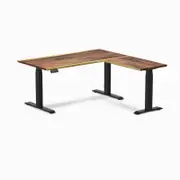 Desky L-Shape Sit to Stand Saman Hardwood Desk 1500x1550mm Matte Black Height Adjustable Leg