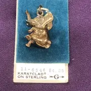 NOS Vintage Griffith Karat Clad On 925 Sterling Silver ELEPHANT Charm On Card