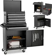 Rolling Tool Chest Combo w/ 5 Drawers, High Capacity Toolbox Organizer w/Adjustable Shelf, Detachable Tool Storage Cabinet w/Wheels and Locking System for Repair Shop, Warehouse, Home