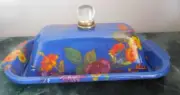 MACKENZIE-CHILD'S ENAMEL BLUE LAPIS FLOWER MARKET,BUTTER BOX,NEW