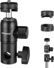 Light Stand Mount Adapter with Cold Shoe and 1/4” Screw Mini Ball Head