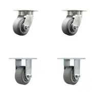 4 Inch KP Thermo Rubber Flat Tread Caster Set w/Ball Bearings 2 Swivel 2 Rigid