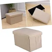 ROMISBABA Foldable Storage Box with Linen Fabric Versatile Chest and Foot Rest for Bedroom Living Room Beige Lightweight Portable Convenient Organization