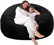 WhatsBedding Bean Bag Chair with Sherpa Cover: 3 ft Memory Foam Bean Bag Chairs for Adults/Teens with Filling,Ultra Soft Faux Fur Fabric, Round Fluffy Lazy Sofa for Living Room,3 Foot,Black
