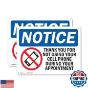 (2 Pack) No Cell Phone During Your Appointment OSHA Notice Sign 24 Inch X 18