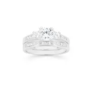 Silver Cz Trilogy Bridal Set Ring. Size O in Clear