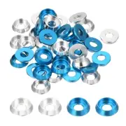 M3 Cone Cup Countersunk Washers, Aluminum for Screw RC,40PCS(Silver/Sky Blue)
