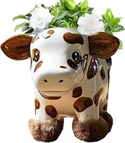 Highland Cow Flower Pot - 4Inch Highland Cow Resin Flowerpot | Funny Plateau Yak Planter Storage Containers, Resin Flowerpot, for Bedroom Decoration