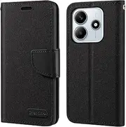 Oxford Fabric PU Leather Flip Wallet Case Compatible with Xiaomi Redmi Note 14 4G 163MM, Durable Protective Cover with Card Slots and Magnetic Closure (Black)