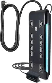 Ultrapro 12 Outlet Sur Protector, Tethered 2 USB Ports, 8 Ft Power Cord, 4320