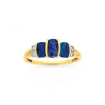 9ct Gold, Created Sapphire & Diamond Semi Bezel Cushion Cut Ring in Blue