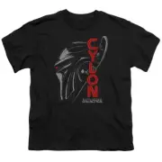 Battlestar Galactica 2004 Cylon Face Kids Youth T Shirt Licensed SciFi Tee Black