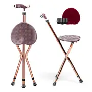 Costway Folding Walking Stick Seat Aluminum w/Handle & Built-In LED Light Red