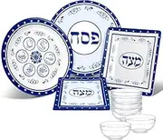 Vesici 10 Pcs Full Passover Seder Set Renaissance Collection Pesach Set Includes 1pcs Seder Plate Square Matzo Plate 1pcs Round Matzah Cover Afikoman Bag 6 Pcs Round Acrylic Seder Plate Liners