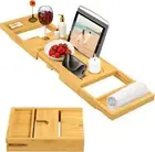 Bamboo Bath Tub Tray Table Caddy Over The Tub Shelf w/Wine Glass Tablet Holder