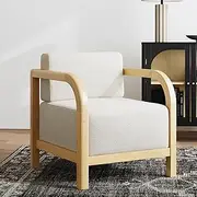 [Nathan James] Jayden Scandinavian Accent Chair, Linen Upholstered Bedroom Chair with Solid Wood Frame and Plush Cushioned Seat, Natural Brown