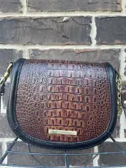 NWT $295 Brahmin Briar Crossbody Black Tuscan Leather cognac brown