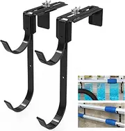 MONMEE Pool Pole Hanger, 2pc Swimming Pool Pole Hook, Adjustable Heavy Duty Double Fence/Wall Hooks for Telescopic Poles, Skimmers, Leaf Rakes/Brushes/Hose, Garden Tools & Pool Accessories(Black)