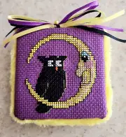 Completed Halloween Owl Moon Cross Stitch Refrigerator Magnet Approx 3"