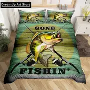 a3128 Bed Sheets Pike Fish Bedding Set Striped Bass Big Pattern Hunting And Fishing Duvet Cover Bed Set Quilt Cover 3-Piece Bedding Set (1 Duvet Cov