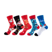 ANYSOX 5 Pairs One Size 5-11 Mixed Color Set Christmas Socks Cotton Fashion Santa Clause Woman Skateboard Oil Paitiing