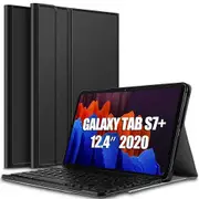 For Samsung Galaxy Tab S7+ 12.4 inch T970 T976B Folio Leather Smart Sleep Awake Slim Cover Case with Detachable Wireless Bluetooth Keyboard (Black)