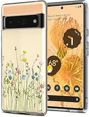 [Unov] Pixel 6 Pro Case Clear with Design Soft TPU Shock Absorption Slim Embossed Pattern Protective Back Cover for Pixel 6 Pro 5G 6.7 inch (Flower Bouquet)