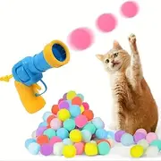 Cat Toy Ball Launcher Gun, Cat Balls Fetch Toy Gun Shooter, Plush Ball Shooting Gun with 30Pcs Pom Pom Balls, Interactive Cat Toys for Indoor Cats (30 Balls+1 Launcher)