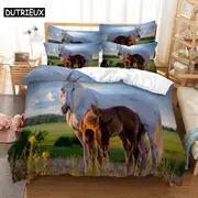 a2874 Bed Sheets Horse eating grass Bedding 3-piece Digital PrintingPlain Weave Craft For North America And Europe Bedding Set 3-Piece Bedding Set (1